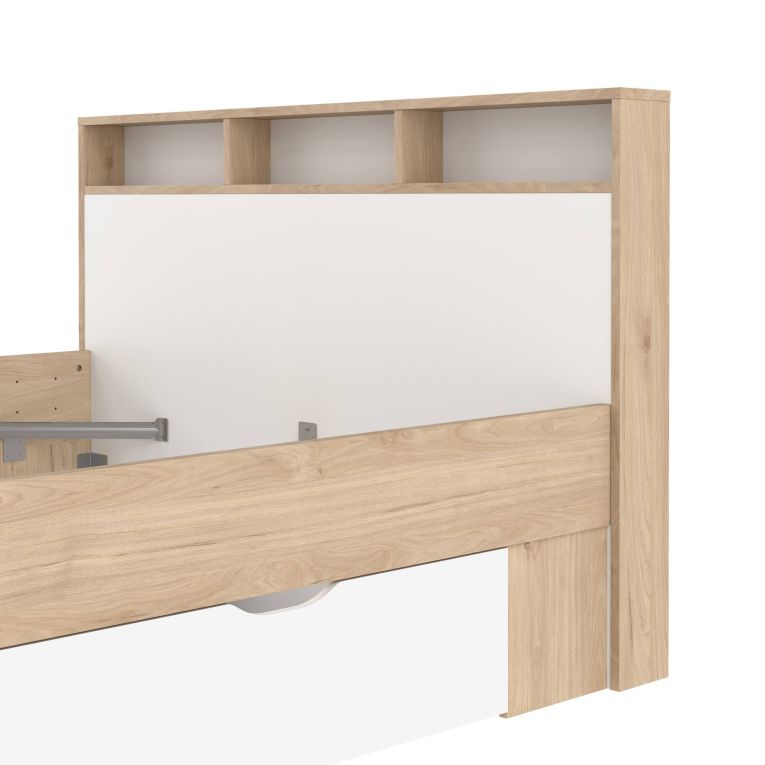 Letto piazza e mezza Blanchette, Sommier per camera da letto, Giroletto per stanza, Struttura porta materasso, 206x150 h97 cm, Rovere e Bianco