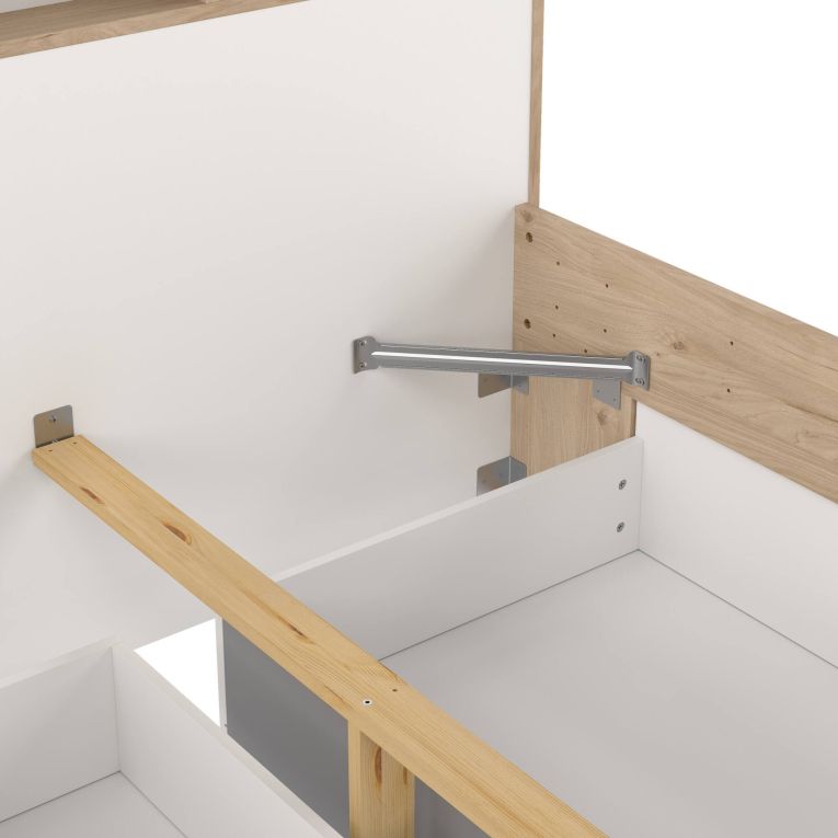 Letto piazza e mezza Blanchette, Sommier per camera da letto, Giroletto per stanza, Struttura porta materasso, 206x150 h97 cm, Rovere e Bianco
