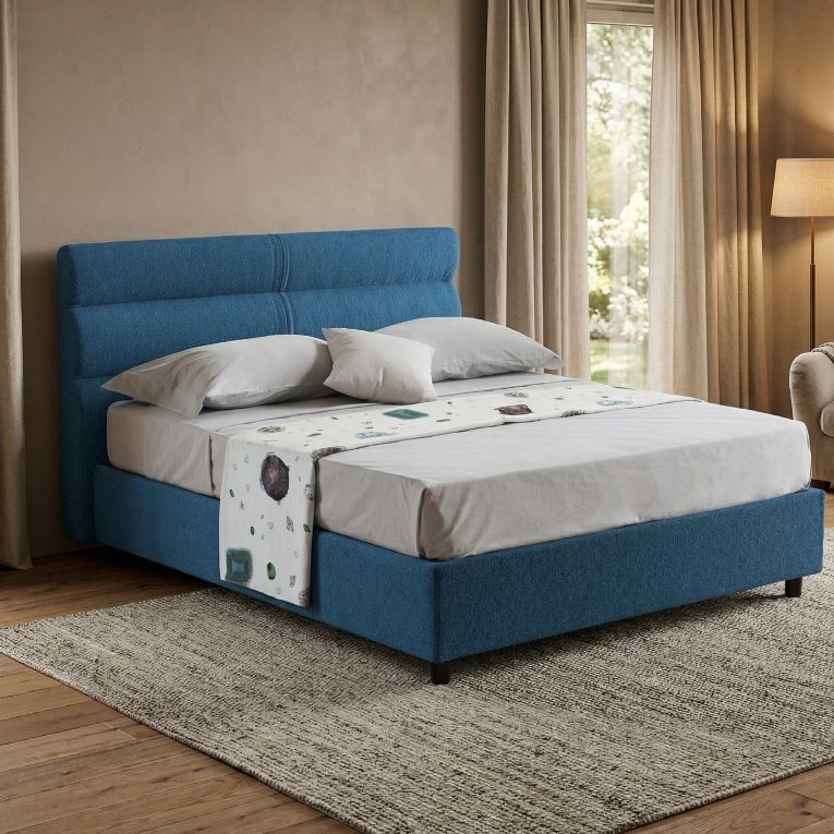 Letto Piazza e Mezza blu Materasso Incluso Sfoderabile, Contenitore Made in Italy - Briosco