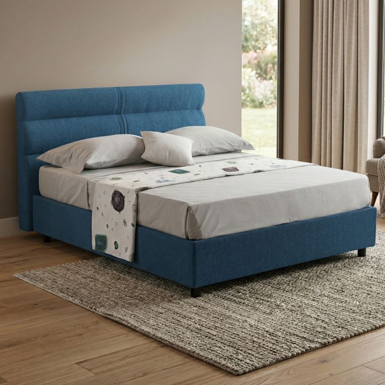 Letto Piazza e Mezza blu Sfoderabile Contenitore, Dimensione Materasso 120x200 cm Made in Italy - Briona