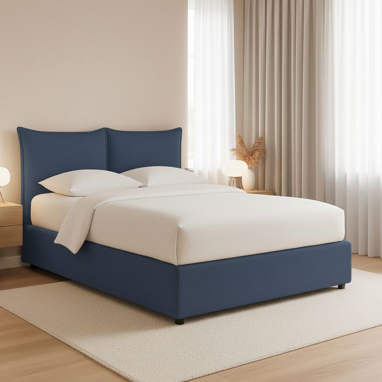 Letto Piazza e Mezza blu Sfoderabile Contenitore, Dimensione Materasso 120x200 cm - Marmora