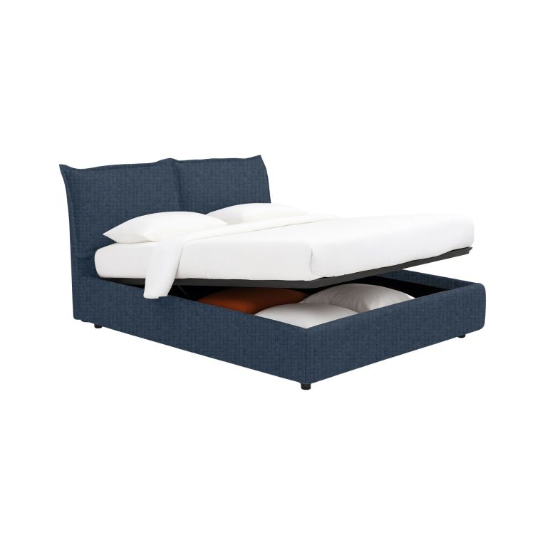 Letto Piazza e Mezza blu Sfoderabile Contenitore, Dimensione Materasso 120x200 cm - Marmora