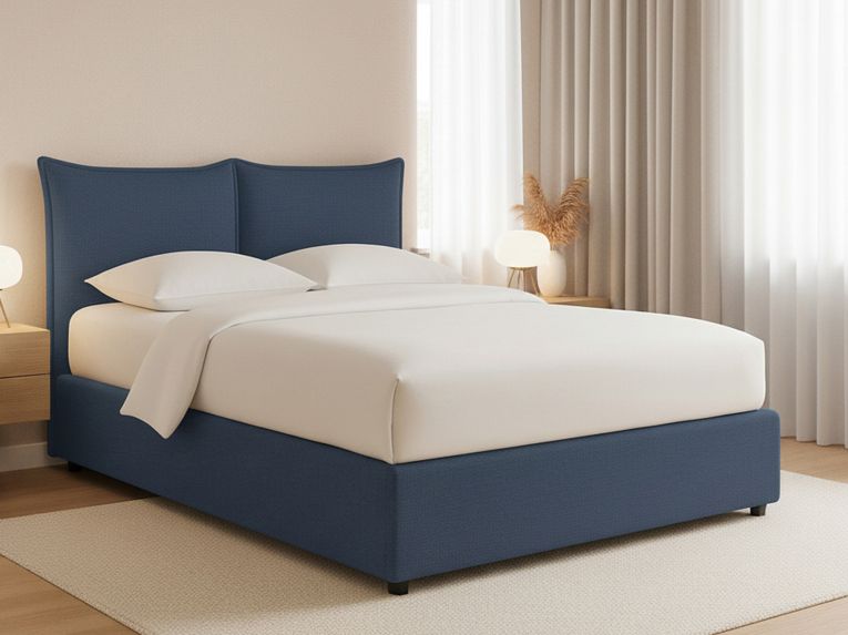Letto Piazza e Mezza blu Sfoderabile Contenitore, Dimensione Materasso 120x200 cm - Marmora