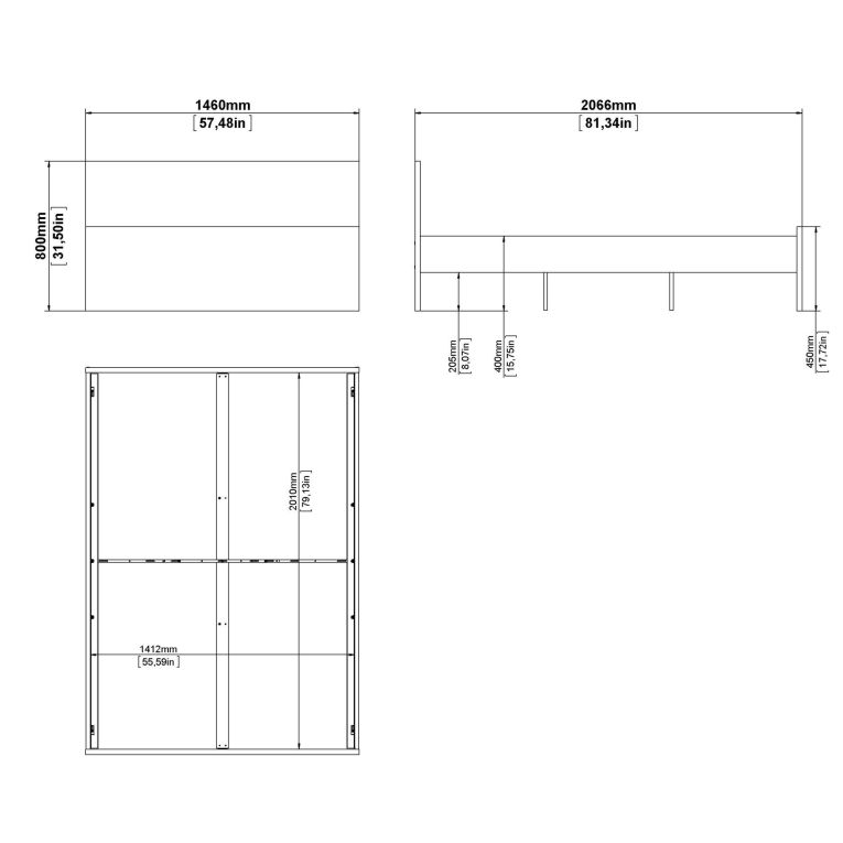 Letto piazza e mezza Bora, 146x207 h80 cm, Bianco
