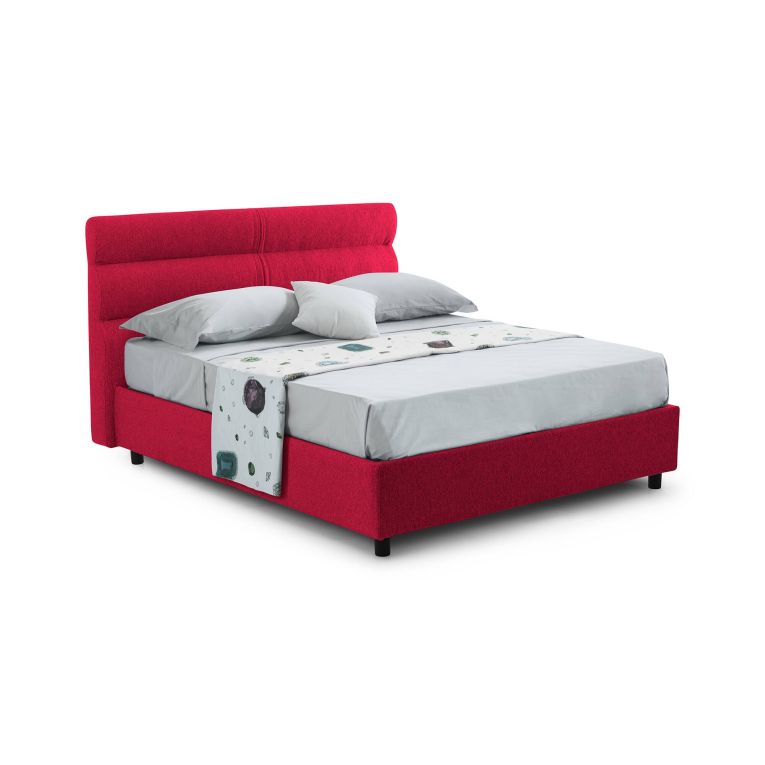 Letto piazza e mezza Brinzio, Con materasso Cm 120x200 incluso, Rosso