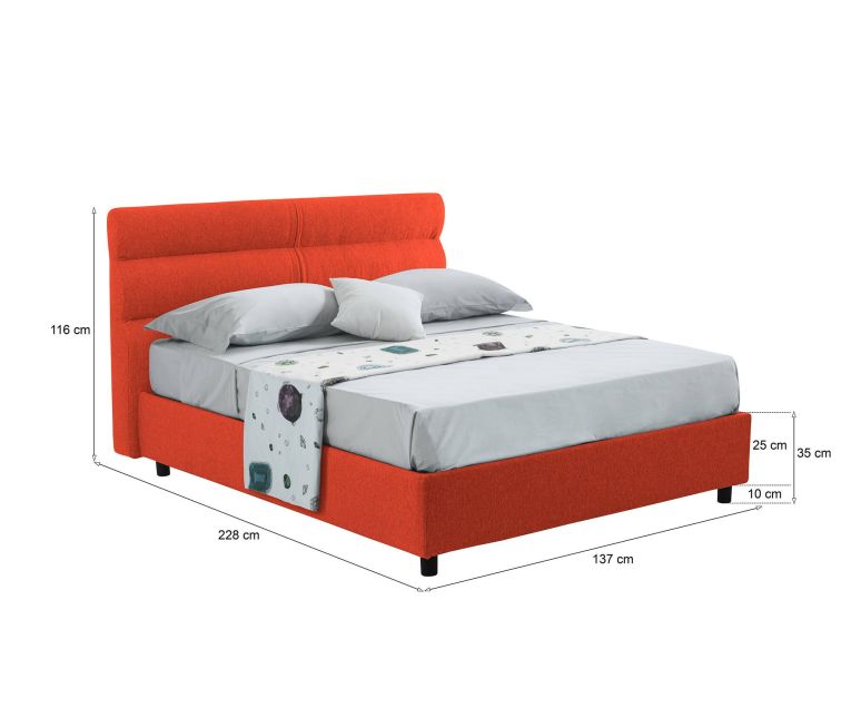 Letto piazza e mezza Briona, Adatto a materasso Cm 120x200, Arancione