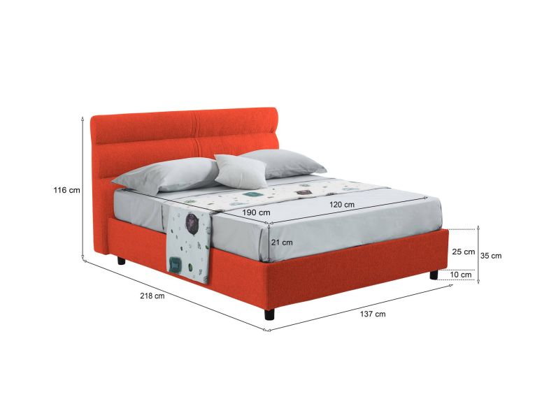 Letto piazza e mezza Briosco, Con materasso Cm 120x190 incluso, Arancione