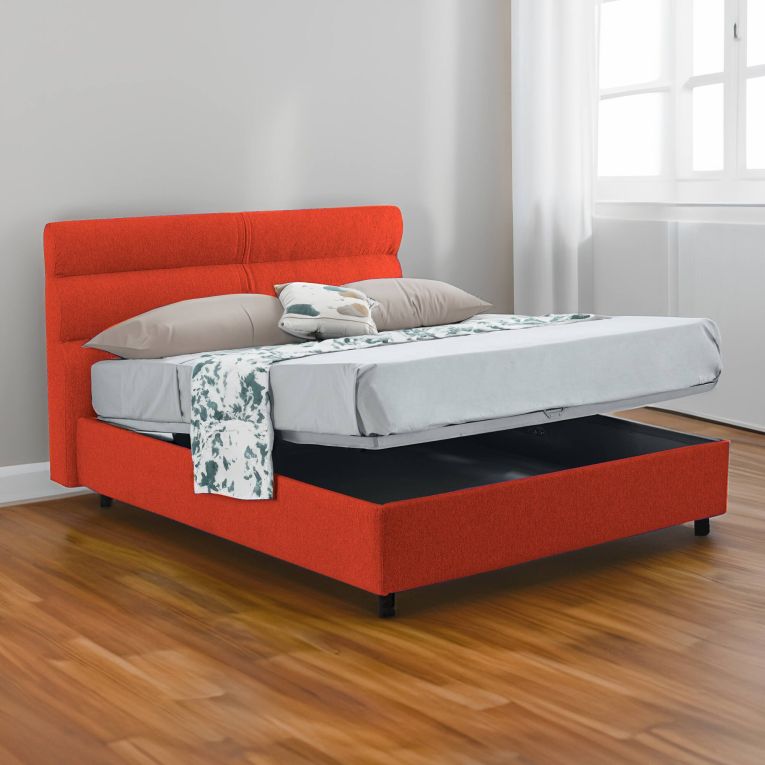Letto piazza e mezza Briosco, Con materasso Cm 120x190 incluso, Arancione