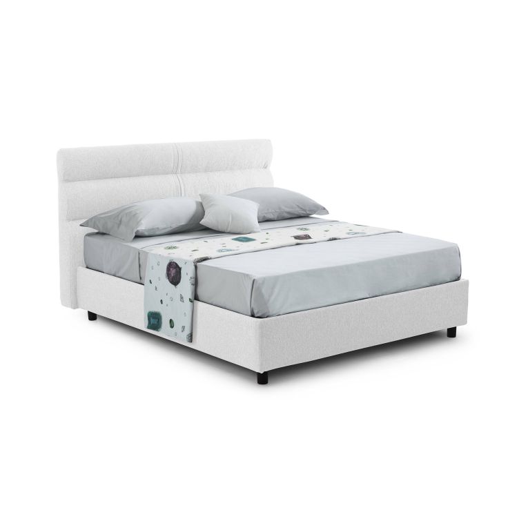 Letto piazza e mezza Briosco, Con materasso Cm 120x190 incluso, Bianco