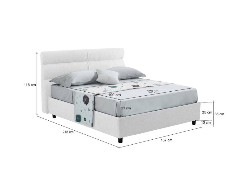 Letto piazza e mezza Briosco, Con materasso Cm 120x190 incluso, Bianco