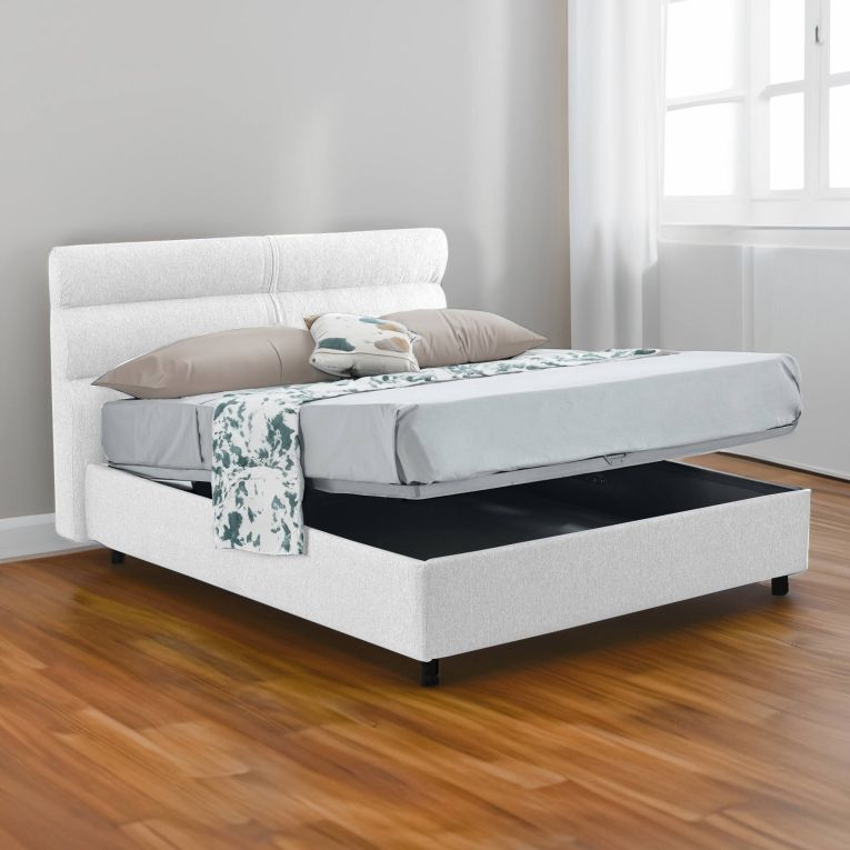 Letto piazza e mezza Briosco, Con materasso Cm 120x190 incluso, Bianco