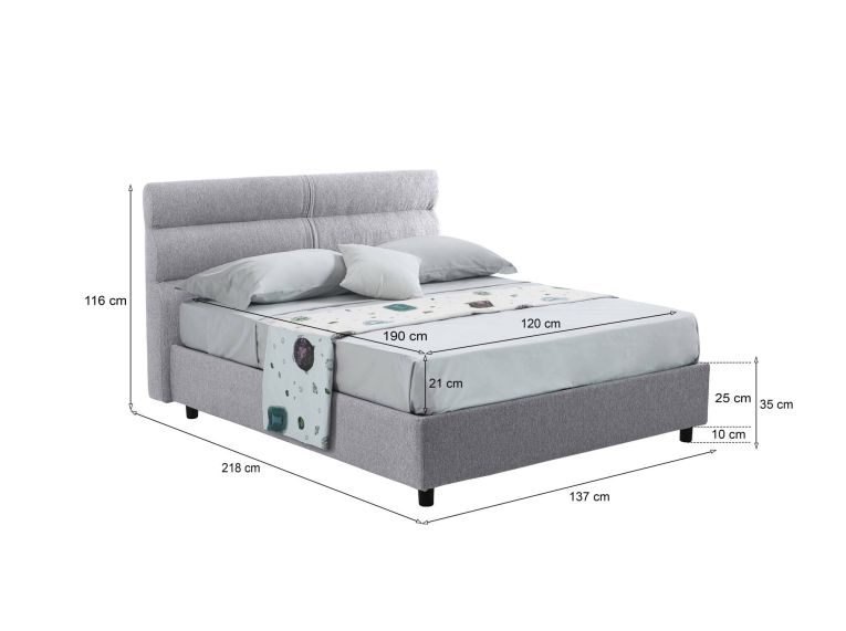 Letto piazza e mezza Briosco, Con materasso Cm 120x190 incluso, Grigio