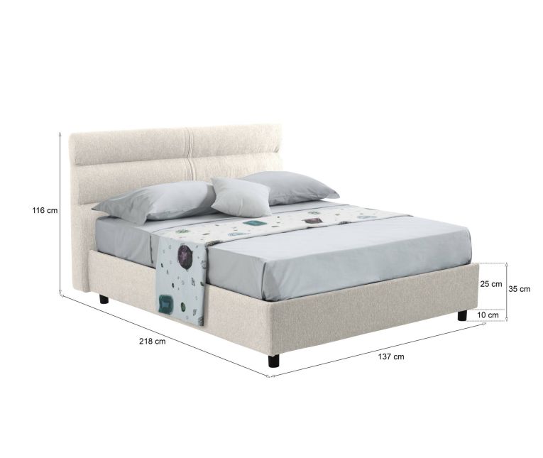 Letto piazza e mezza Brivio, Adatto a materasso Cm 120x190, Beige