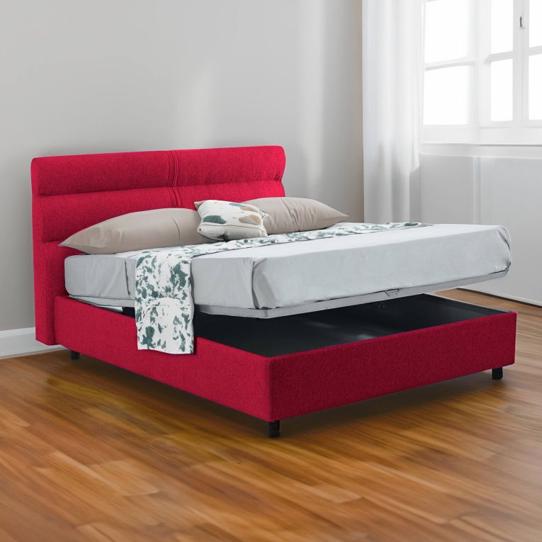 Letto piazza e mezza Brivio, Adatto a materasso Cm 120x190, Rosso