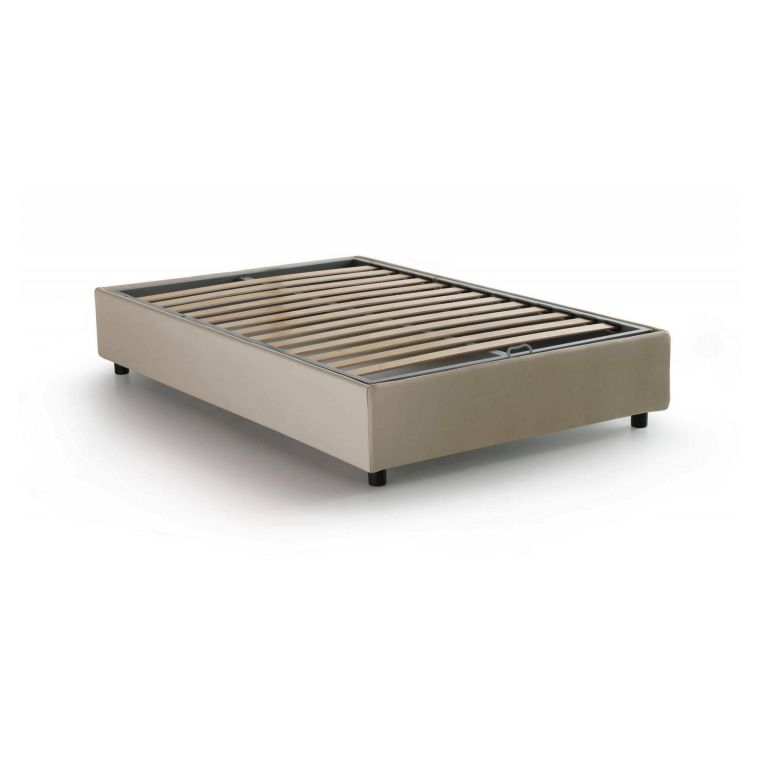 Letto piazza e mezza Camilla, Letto contenitore con rivestimento in tessuto, 100% Made in Italy, Apertura laterale, adatto per materasso Cm 120x190, Beige