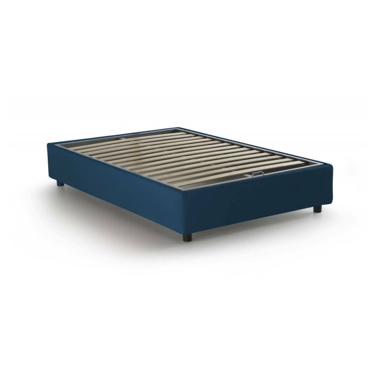 Letto piazza e mezza Camilla, Letto contenitore con rivestimento in tessuto, 100% Made in Italy, Apertura laterale, adatto per materasso Cm 120x190, Blu