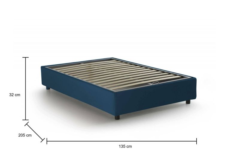 Letto piazza e mezza Camilla, Letto contenitore con rivestimento in tessuto, 100% Made in Italy, Apertura laterale, adatto per materasso Cm 120x190, Blu