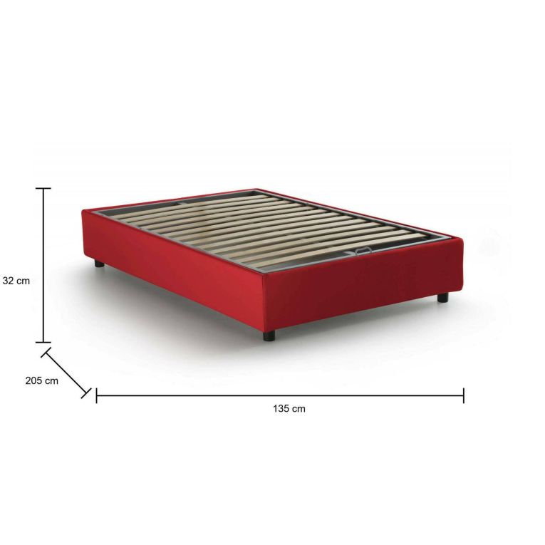 Letto piazza e mezza Camilla, Letto contenitore con rivestimento in tessuto, 100% Made in Italy, Apertura laterale, adatto per materasso Cm 120x190, Rosso