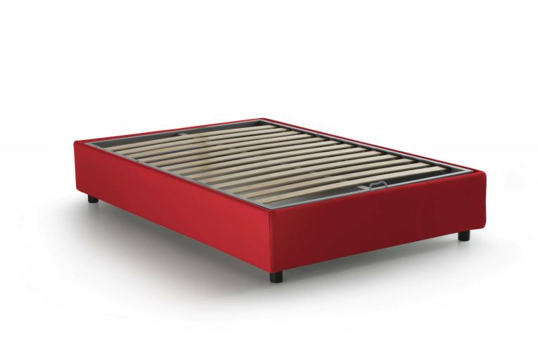 Letto piazza e mezza Camilla, Letto contenitore con rivestimento in tessuto, 100% Made in Italy, Apertura laterale, adatto per materasso Cm 120x190, Rosso