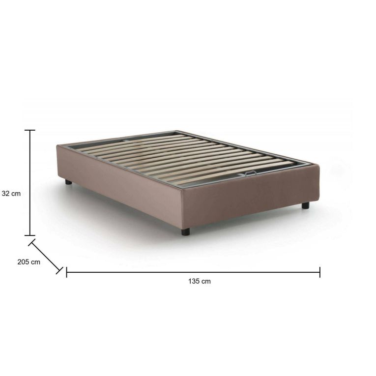 Letto piazza e mezza Camilla, Letto contenitore con rivestimento in tessuto, 100% Made in Italy, Apertura laterale, adatto per materasso Cm 120x190, Tortora