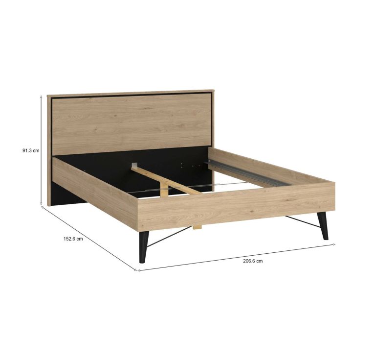 Letto piazza e mezza Capucin, Sommier per camera da letto, Giroletto per stanza, Struttura porta materasso, 207x153 h91 cm, Rovere