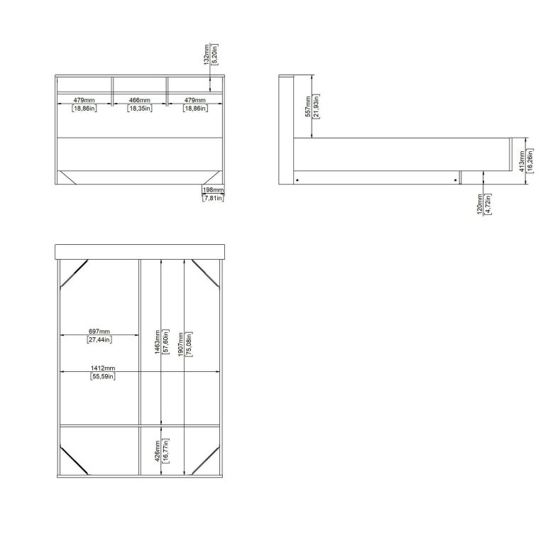 Letto piazza e mezza Carissa, Sommier per camera da letto, Giroletto per stanza, Struttura porta materasso, 206x150 h97 cm, Rovere e Bianco