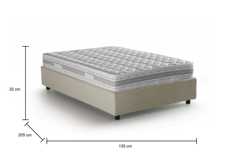 Letto piazza e mezza Chiara, Letto contenitore con rivestimento in tessuto, 100% Made in Italy, Apertura frontale, con materasso Cm 120x190 incluso, Beige
