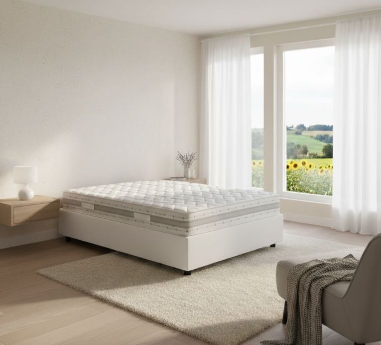 Letto piazza e mezza Chiara, Letto contenitore con rivestimento in tessuto, 100% Made in Italy, Apertura frontale, con materasso Cm 120x190 incluso, Bianco
