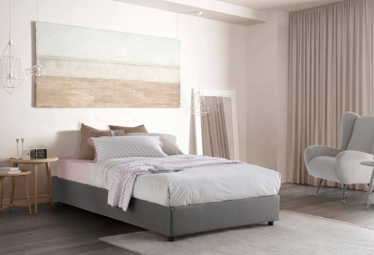 Letto piazza e mezza Chiara, Letto contenitore con rivestimento in tessuto, 100% Made in Italy, Apertura frontale, con materasso Cm 120x190 incluso, Grigio