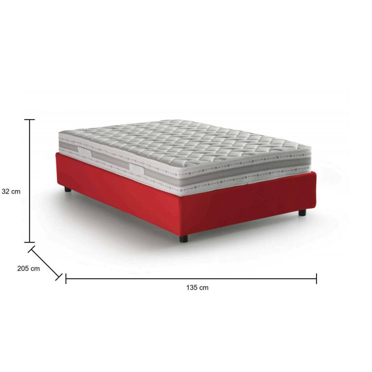 Letto piazza e mezza Chiara, Letto contenitore con rivestimento in tessuto, 100% Made in Italy, Apertura frontale, con materasso Cm 120x190 incluso, Rosso