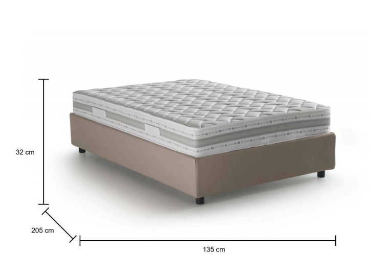 Letto piazza e mezza Chiara, Letto contenitore con rivestimento in tessuto, 100% Made in Italy, Apertura frontale, con materasso Cm 120x190 incluso, Tortora