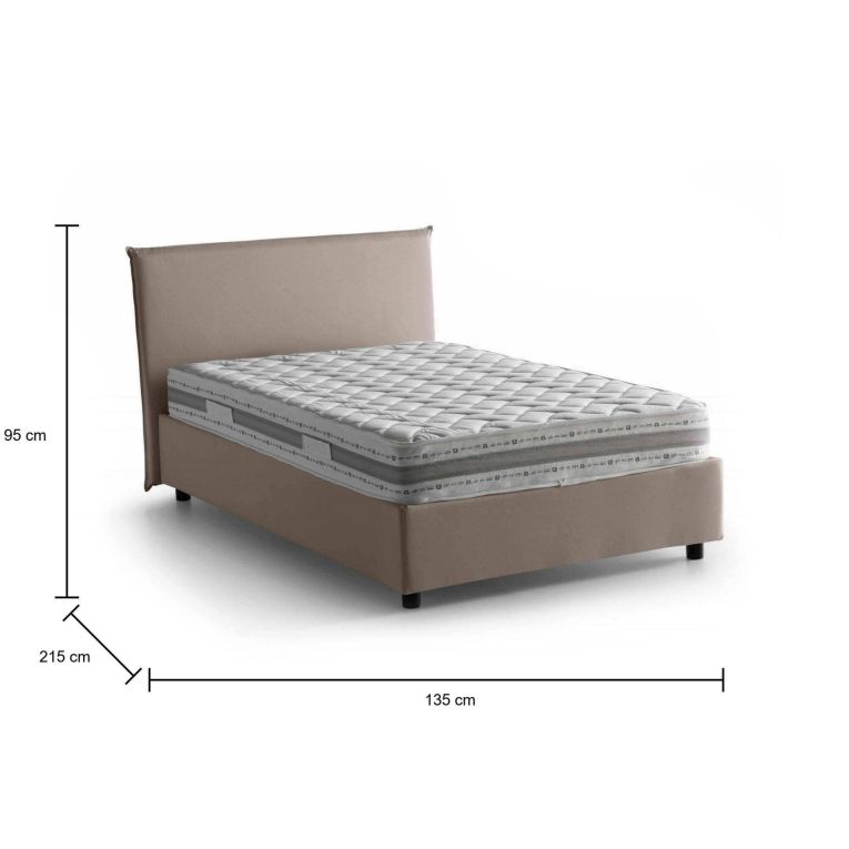 Letto piazza e mezza Chicca, Letto contenitore con rivestimento in tessuto, 100% Made in Italy, Apertura frontale, con materasso Cm 120x200 incluso, Tortora