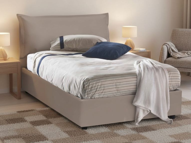 Letto piazza e mezza Cistus, con materasso Cm 120x190 incluso, Tortora