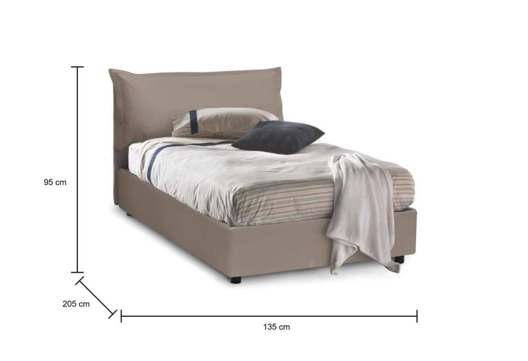 Letto piazza e mezza Clara, Letto contenitore con rivestimento in ecopelle, 100% Made in Italy, Apertura frontale, con materasso Cm 120x190 incluso, Tortora