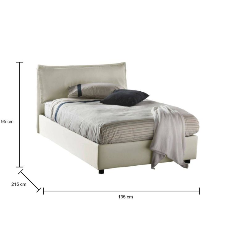 Letto piazza e mezza Claudia, Letto contenitore con rivestimento in tessuto, 100% Made in Italy, Apertura frontale, adatto per materasso Cm 120x200, Beige