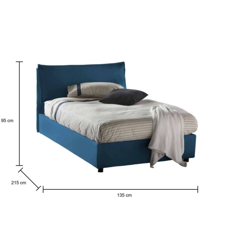 Letto piazza e mezza Claudia, Letto contenitore con rivestimento in tessuto, 100% Made in Italy, Apertura frontale, adatto per materasso Cm 120x200, Blu