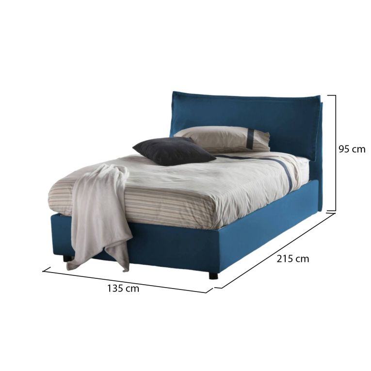 Letto piazza e mezza Claudia, Letto contenitore con rivestimento in tessuto, 100% Made in Italy, Apertura frontale, adatto per materasso Cm 120x200, Blu