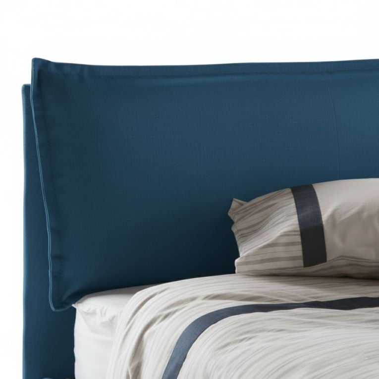 Letto piazza e mezza Claudia, Letto contenitore con rivestimento in tessuto, 100% Made in Italy, Apertura frontale, adatto per materasso Cm 120x200, Blu