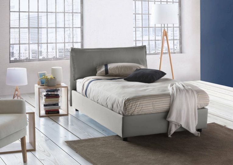 Letto piazza e mezza Claudia, Letto contenitore con rivestimento in tessuto, 100% Made in Italy, Apertura frontale, adatto per materasso Cm 120x200, Grigio