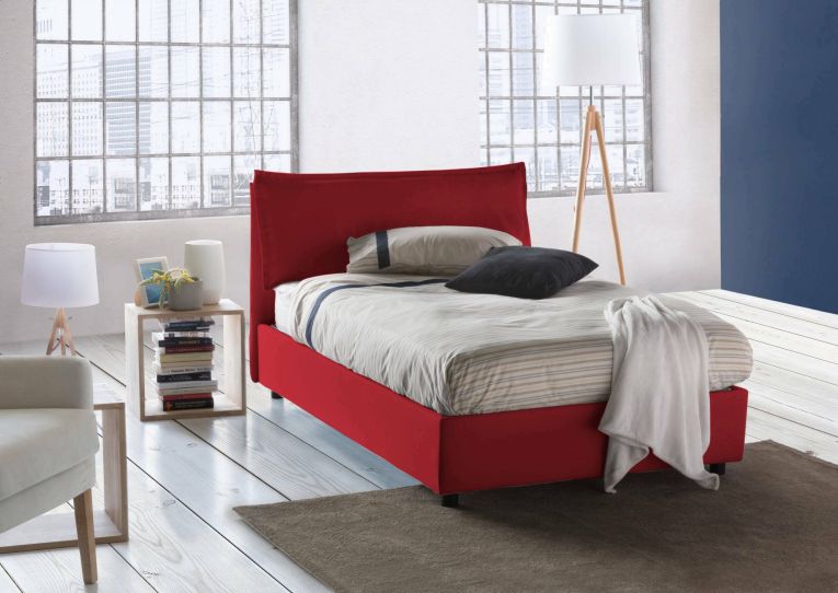 Letto piazza e mezza Claudia, Letto contenitore con rivestimento in tessuto, 100% Made in Italy, Apertura frontale, adatto per materasso Cm 120x200, Rosso