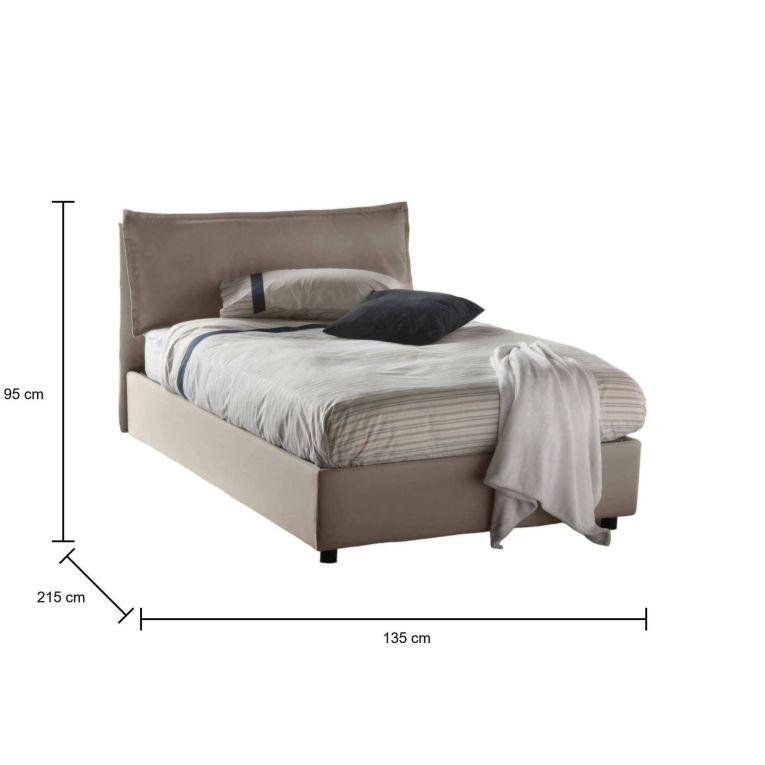 Letto piazza e mezza Claudia, Letto contenitore con rivestimento in tessuto, 100% Made in Italy, Apertura frontale, adatto per materasso Cm 120x200, Tortora