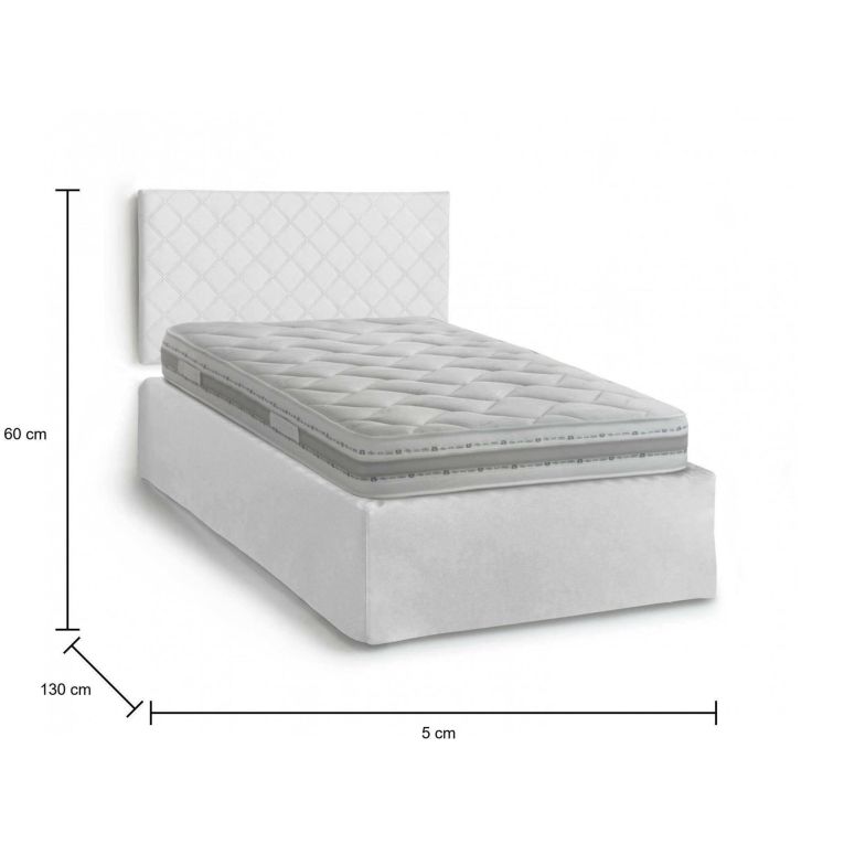 Letto piazza e mezza Cleide, Set testata in ecopelle con rete ortopedica e mantovana, 100% Made in Italy, con materasso incluso, Cm 120x190, Bianco