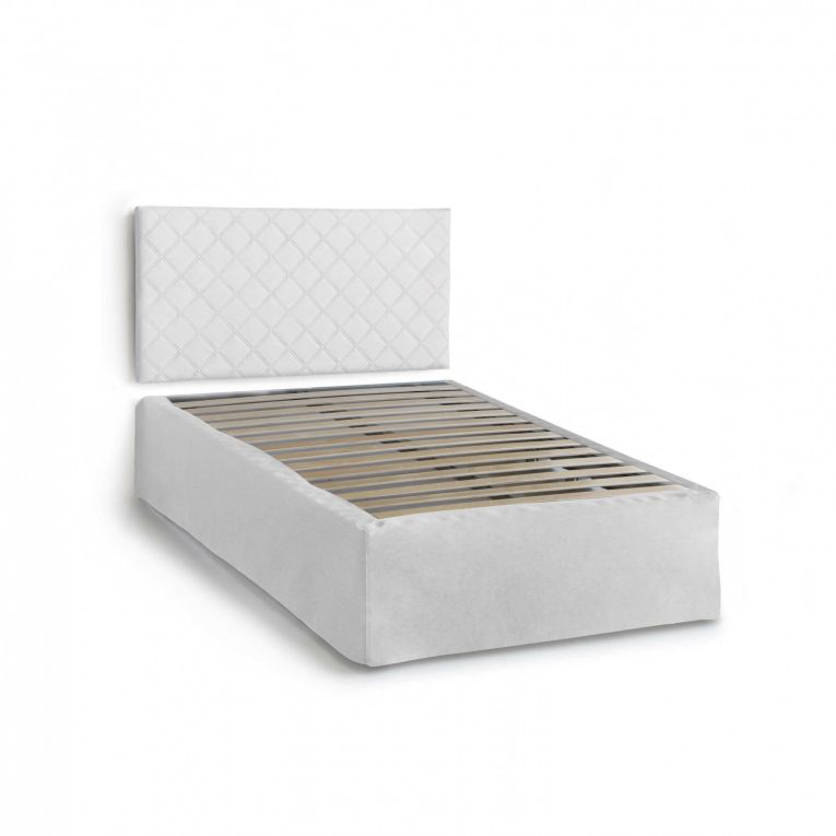 Letto piazza e mezza Cleide, Set testata in ecopelle con rete ortopedica e mantovana, 100% Made in Italy, con materasso incluso, Cm 120x190, Bianco