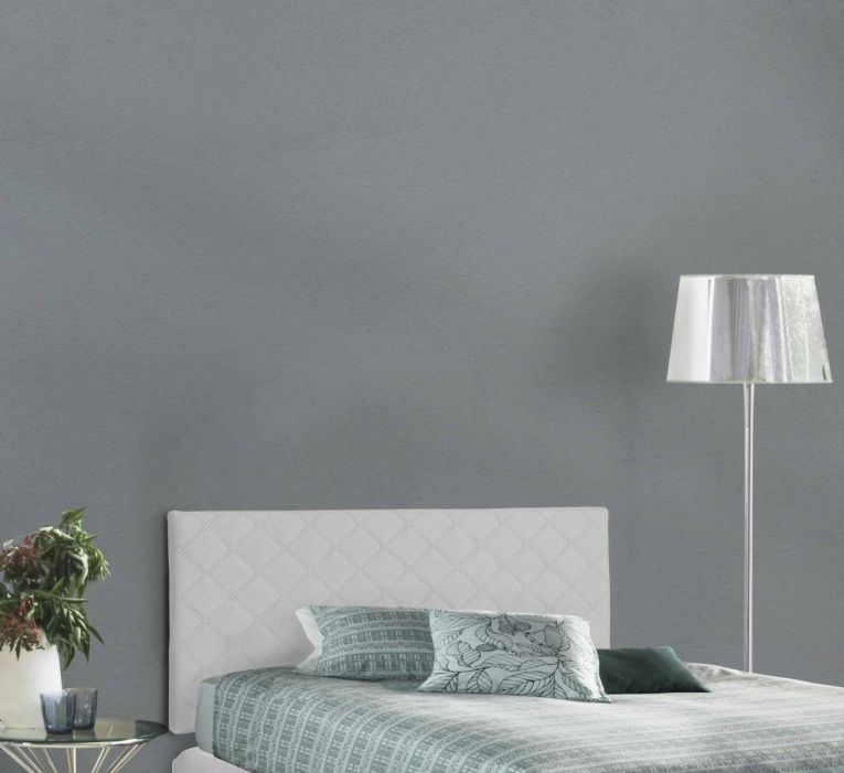 Letto piazza e mezza Cleo, Testata in ecopelle a muro, 100% Made in Italy, adatta a letto da una piazza e mezza, Cm 130x60, Bianco