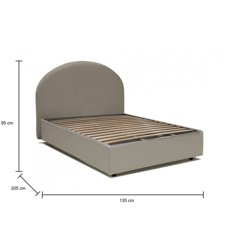 Letto piazza e mezza Clotilde, Letto contenitore con rivestimento in ecopelle, 100% Made in Italy, Apertura frontale, adatto per materasso Cm 120x190, Tortora