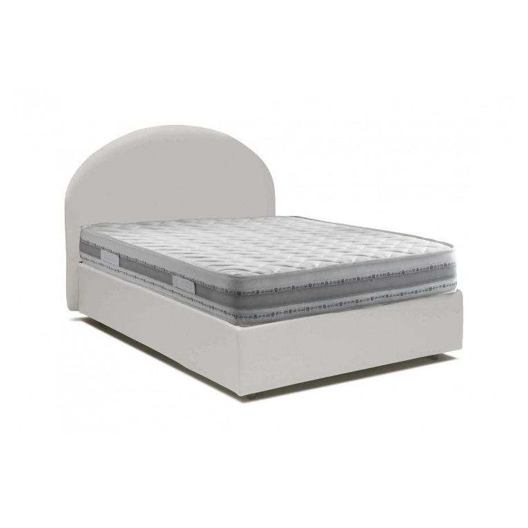 Letto piazza e mezza Colomba, Letto contenitore con rivestimento in ecopelle, 100% Made in Italy, Apertura frontale, con materasso Cm 120x190 incluso, Bianco