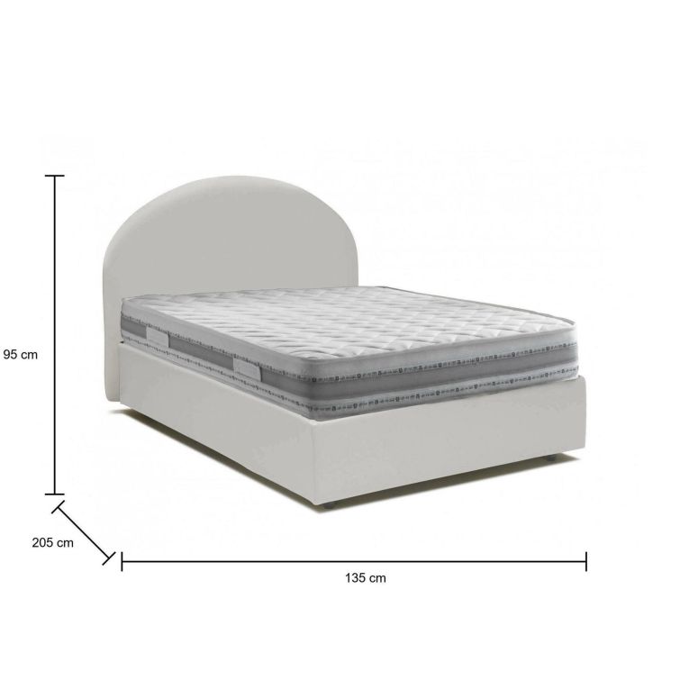 Letto piazza e mezza Colomba, Letto contenitore con rivestimento in ecopelle, 100% Made in Italy, Apertura frontale, con materasso Cm 120x190 incluso, Bianco