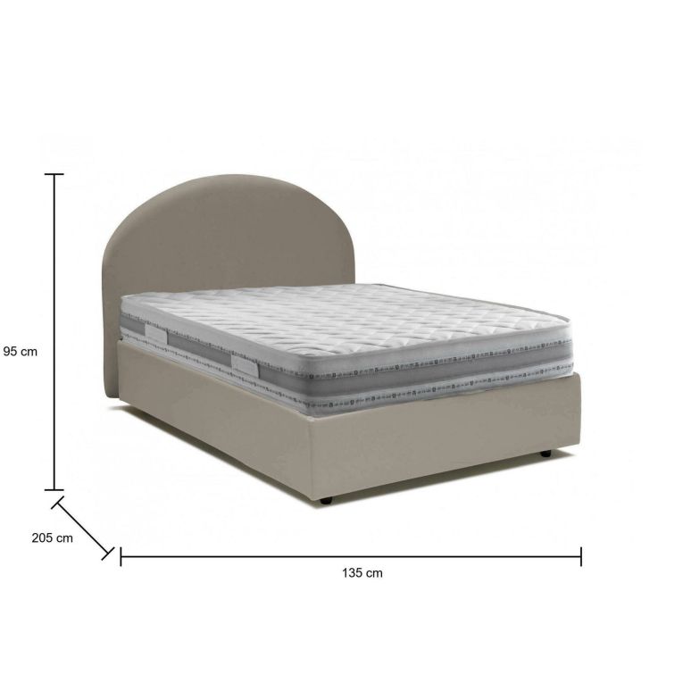 Letto piazza e mezza Colomba, Letto contenitore con rivestimento in ecopelle, 100% Made in Italy, Apertura frontale, con materasso Cm 120x190 incluso, Tortora