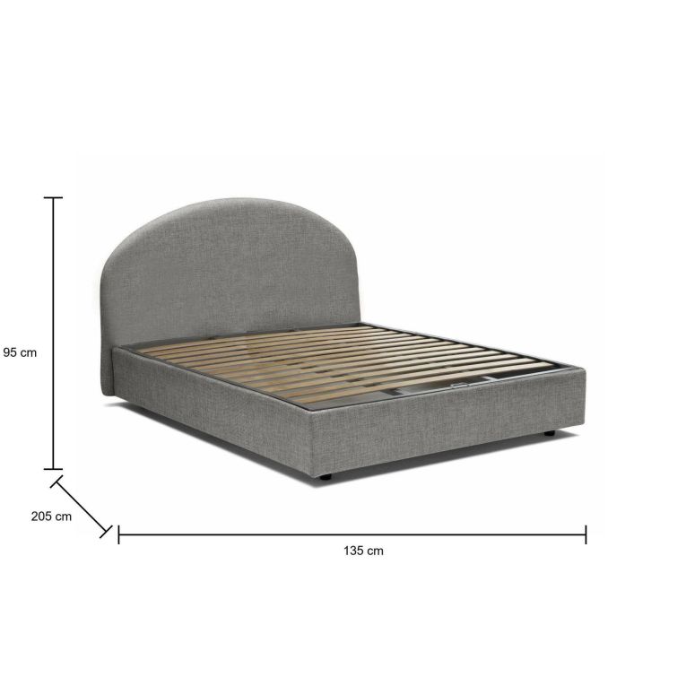 Letto piazza e mezza Concetta, Letto contenitore con rivestimento in tessuto, 100% Made in Italy, Apertura frontale, adatto per materasso Cm 120x190, Grigio