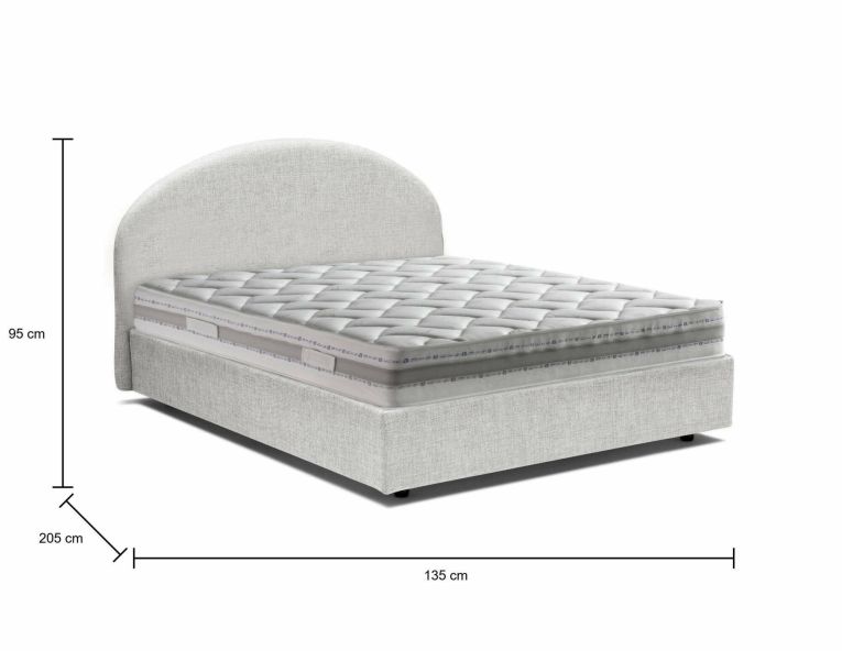 Letto piazza e mezza Connie, Letto contenitore con rivestimento in tessuto, 100% Made in Italy, Apertura frontale, con materasso Cm 120x190 incluso, Bianco